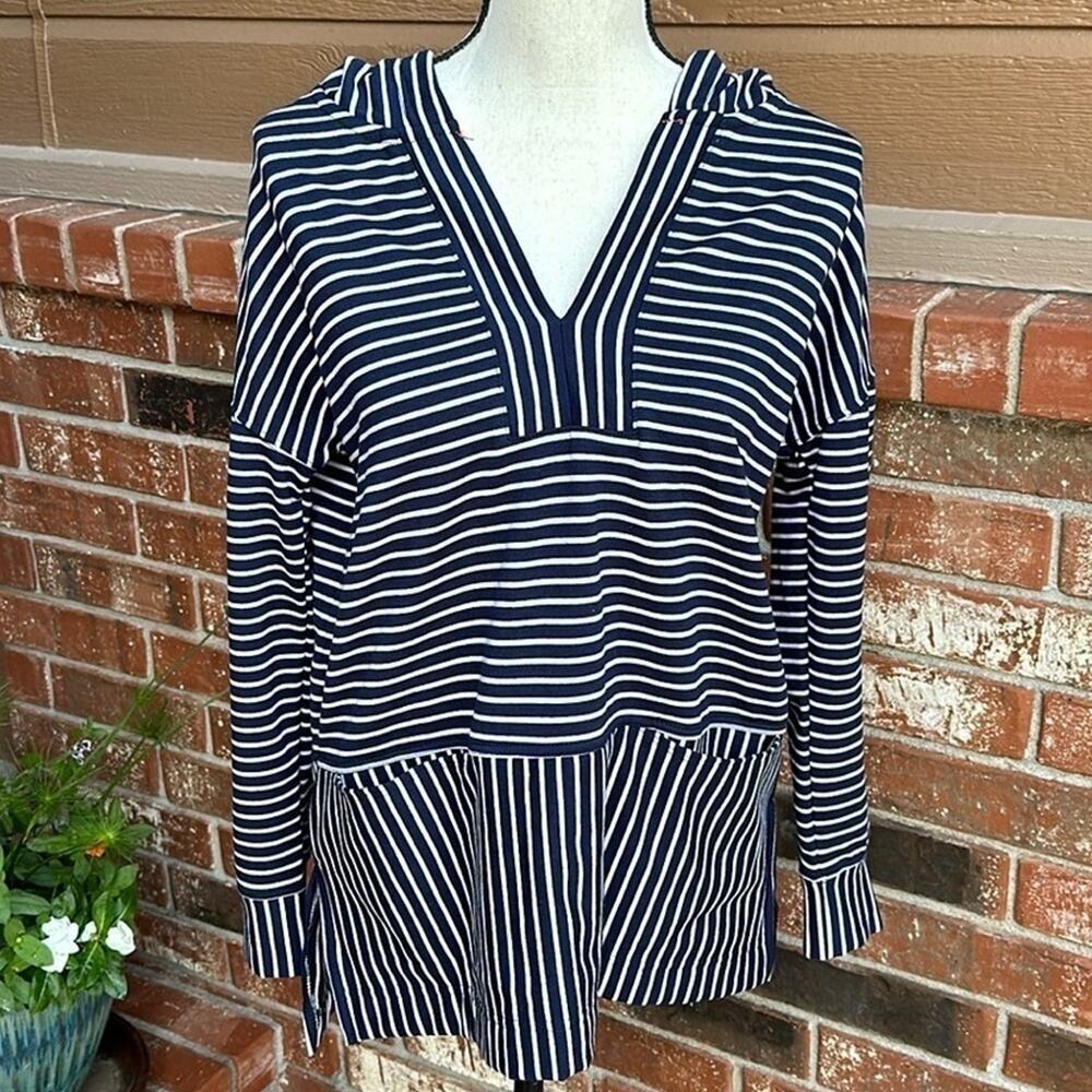 Melloday Blue White Striped Hooded Pullover Top Women's Size S NWT Nautical